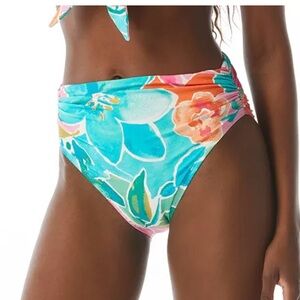 Carmen Marc Valvo Multi Color High Waist Shirred Sides Bikini Bottom Medium